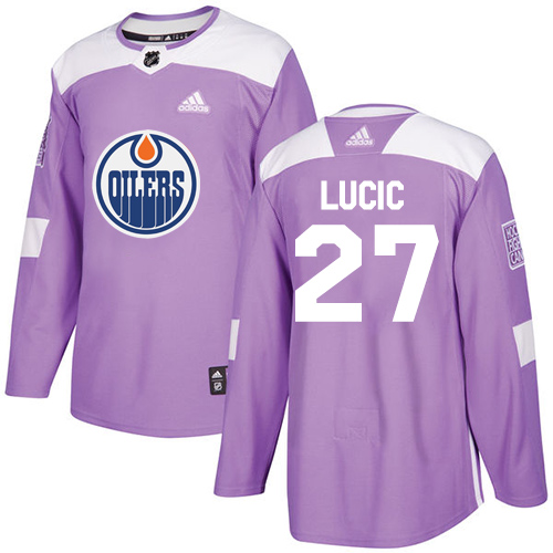 Adidas Oilers #27 Milan Lucic Purple Authentic Fights Cancer Stitched Youth NHL Jersey